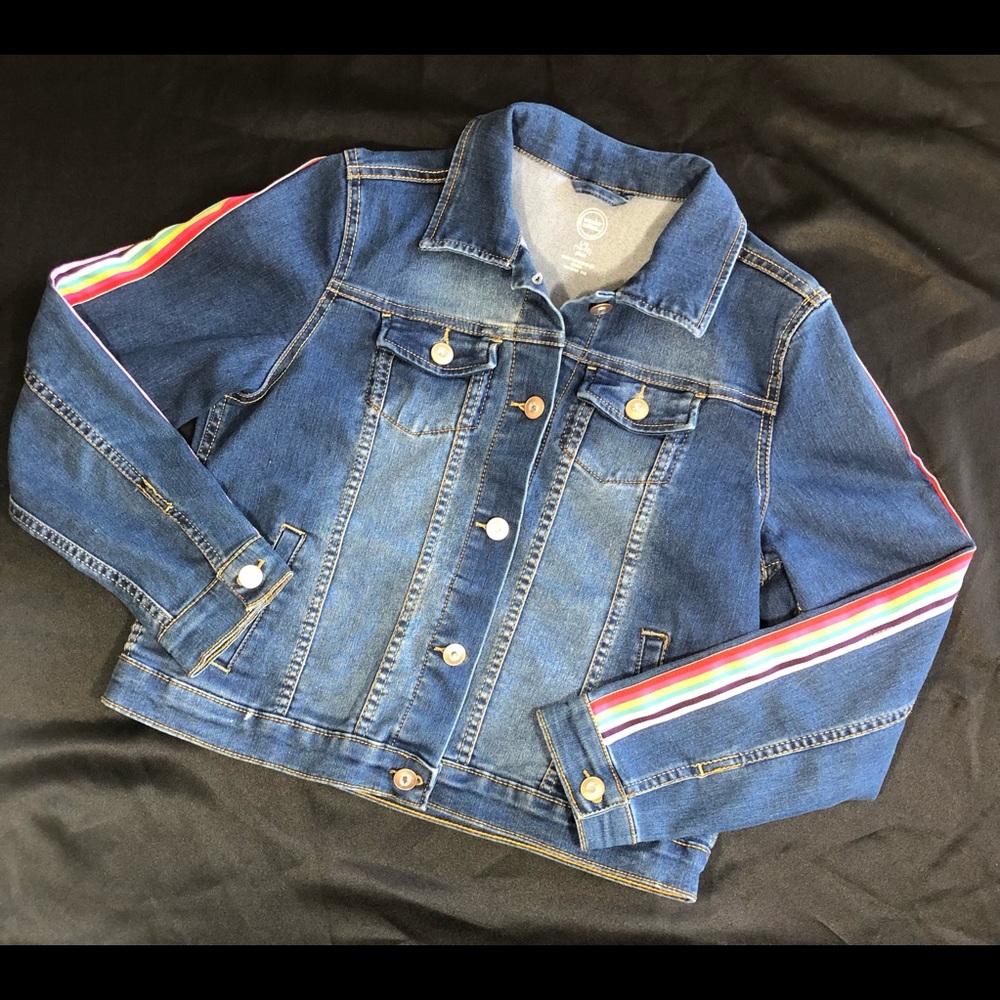 Girls Wonder Nation Rainbow Denim Jean Jacket Lrg